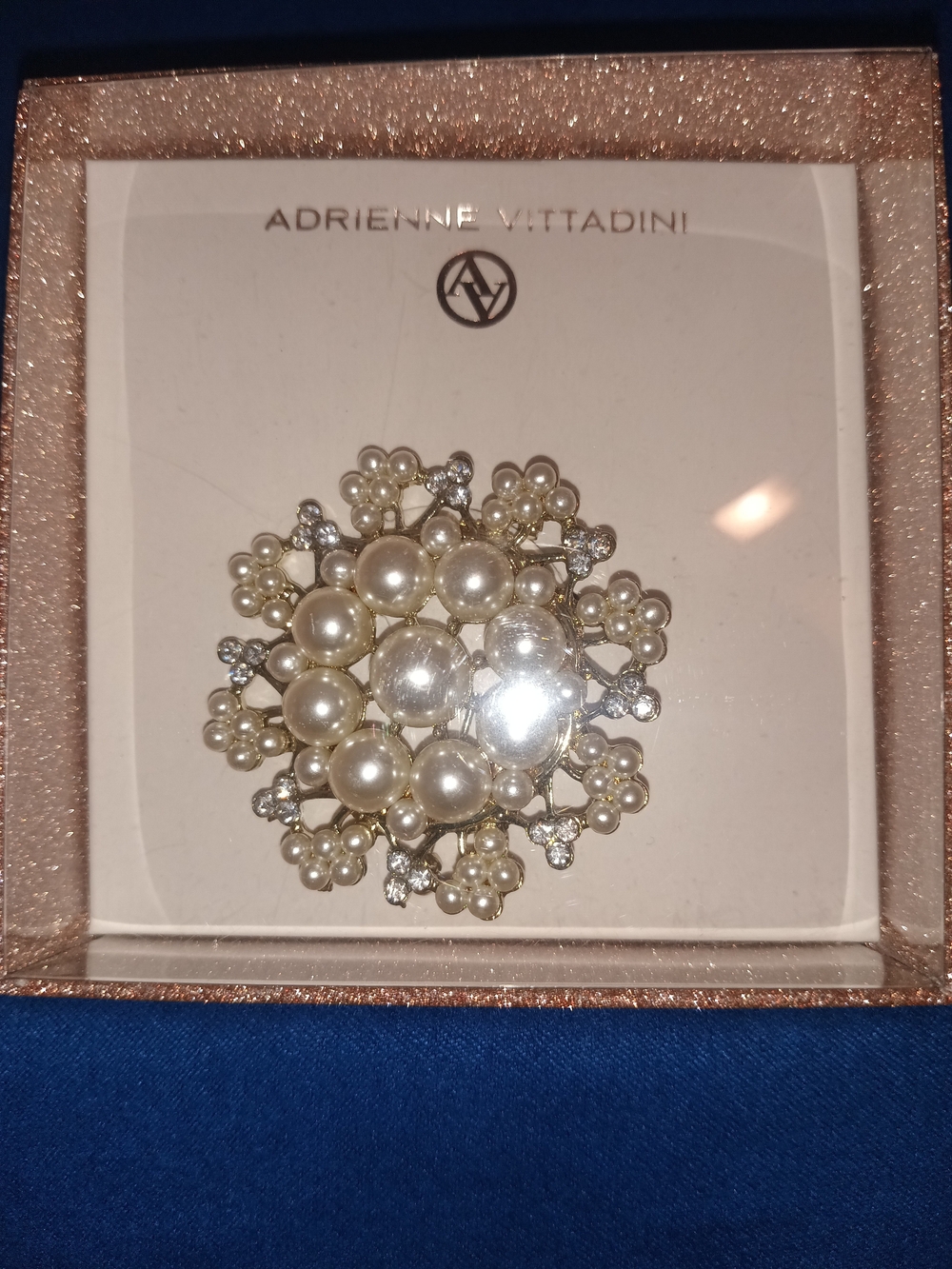 Adrienne Vittadini Pearl & Crystal Floral Pin in Ivory and Silver